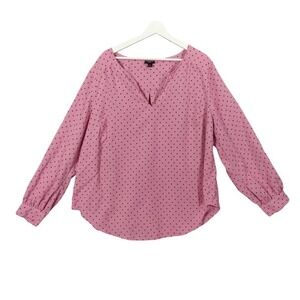 Torrid Womens Coquette Romantic Harper Blouse 2X Pink Red Polka Dot VNeck Top